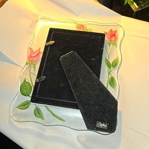 STIFFEL Glass Hand Painted Tulip Flower Picture Frame 9.5" x 7.5